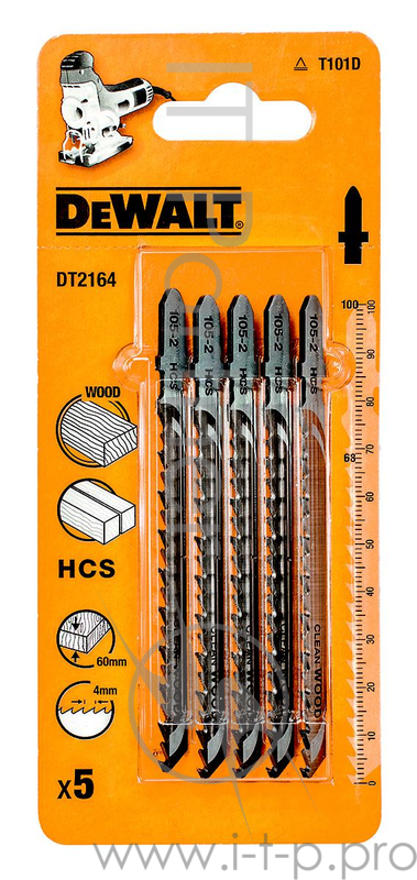 Пилки для лобзика DeWALT DT2164-QZ по дереву HCS T 101 D, 5шт.