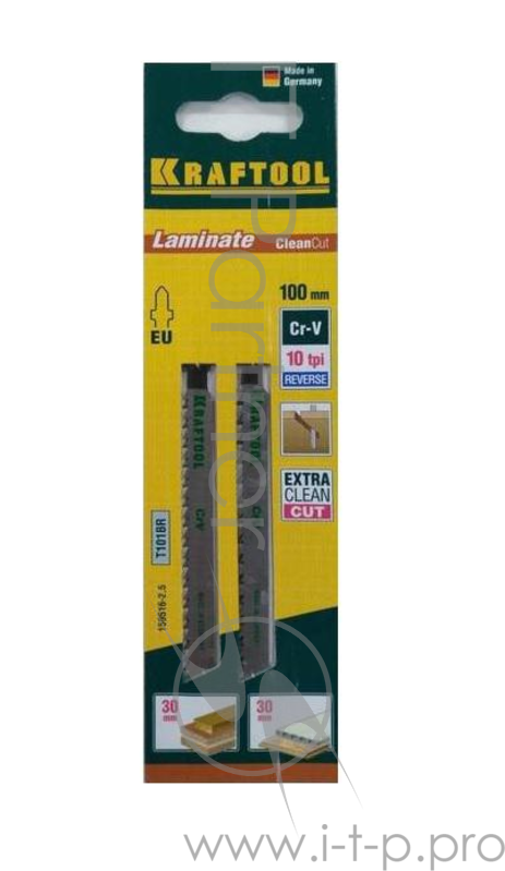 Пилки для лобзика KRAFTOOL 159516-2,5 CrV по дер,фанере,лам. обр.рез EUхвост. шаг2.5мм 75мм 2шт.