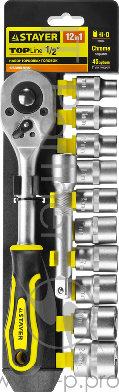 Набор головок STAYER 27750-H12 standard: 1/2 на пластиковом рельсе трещотка удлинитель 10-24мм 12ш