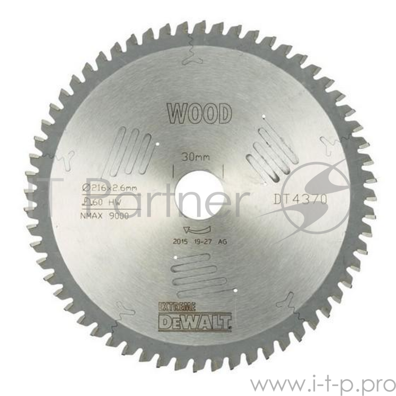 Круг пильный твердосплавный DEWALT DT4370-QZ Ф216/30 1.8/2.6 60 TFZ -5 град. EXTREME по дереву