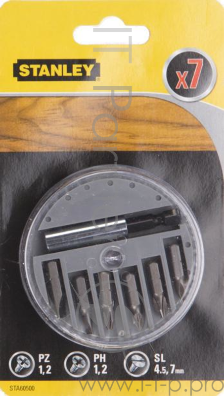 Набор бит STANLEY STA60500-XJ PH1,2,SL4.5,7,PZ1,2, держ. 7шт