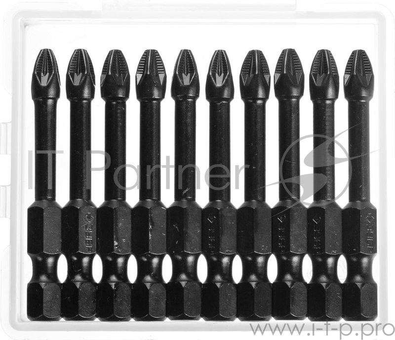 Бита ЗУБР ПРОФИ 26023-2-50-S10 E 1/4'' PZ2 50мм 10шт в пластиковом боксе на карт.