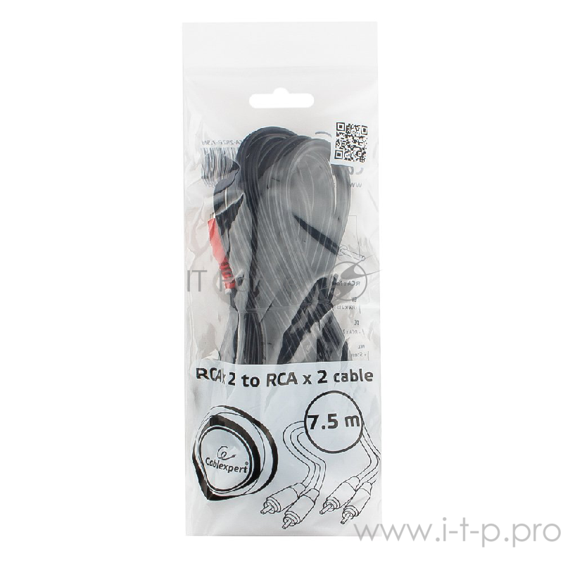 Кабель Cablexpert Кабель аудио, 2xRCA / 2xRCA, 7,5м (CCA-2R2R-7.5M)