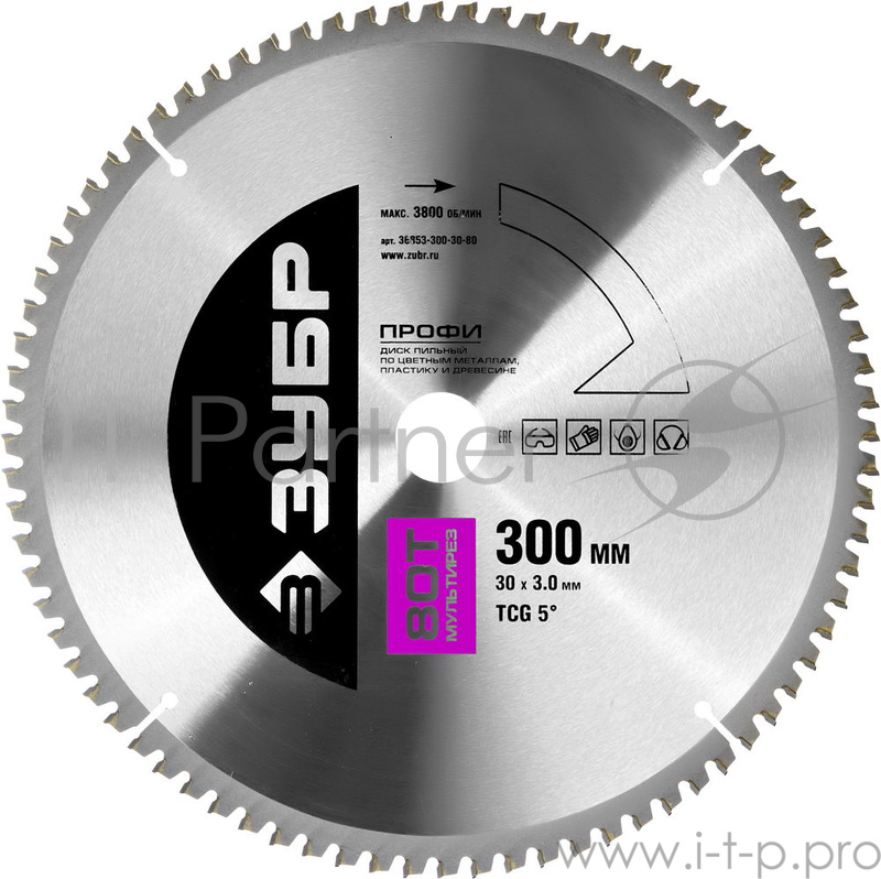 Круг пильный твердосплавный ЗУБР 36853-185-30-60 ПРОФИ точный-мульти рез 60T 185х30мм