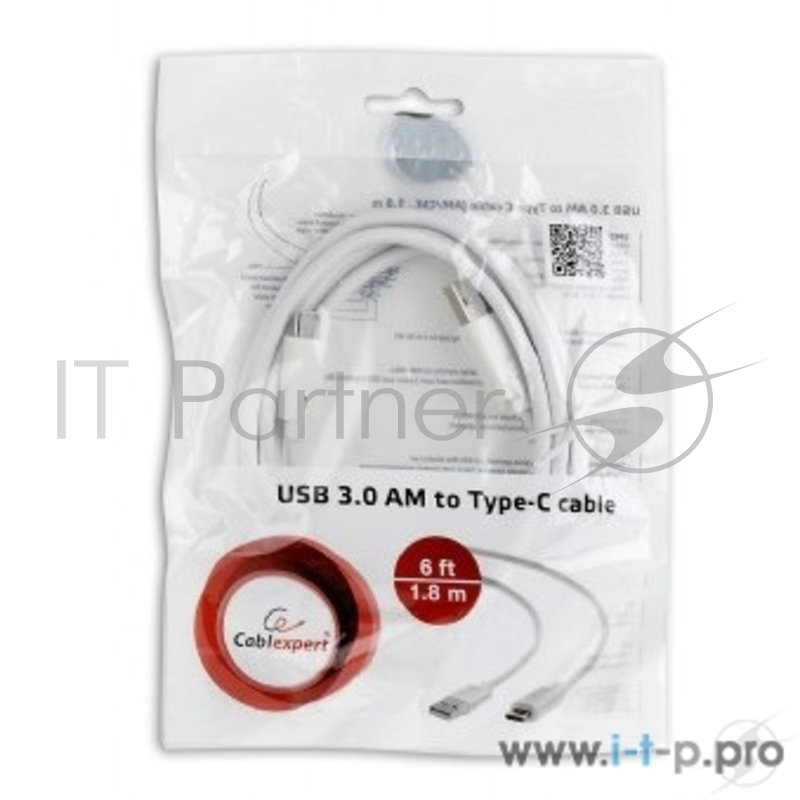 Кабель Cablexpert Кабель USB3.0 AM/USB Type-C, 1.8м, белый, пакет (CCP-USB3-AMCM-6-W)