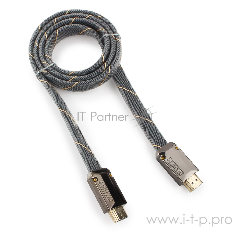 Кабель Кабель HDMI Cablexpert, серия Platinum, 1 м, v2.0, M/M, плоский, позол.разъемы, металлический корпус, нейлоновая оплетка, блистер (CC-P-HDMI04-1M)