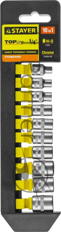 Набор головок STAYER 27758-H10 standard: 1/4 на пластиковом рельсе 4-13мм 10 предметов