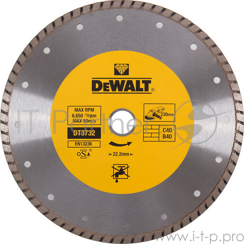 Диск алм. DeWALT DT3732-QZ со сплошной кромкой Turbo универсальн., 230x22.2x2.6мм