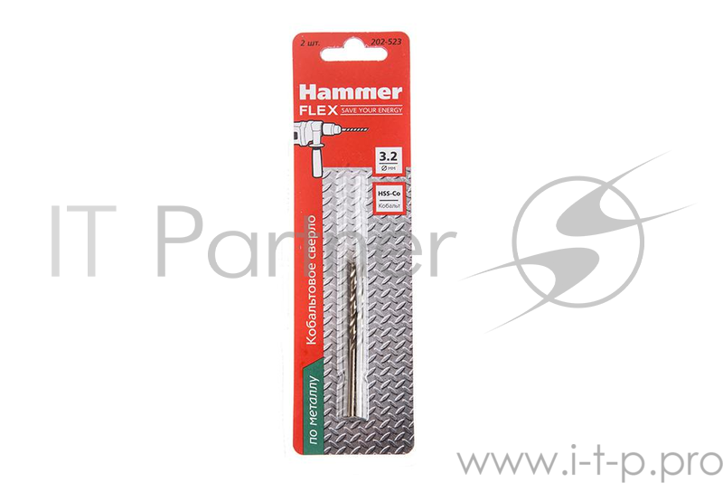 Сверло HAMMER Flex 202-523 DR CO 3,2мм*65мм кобальт M35, DIN338, HRC65-70 2шт