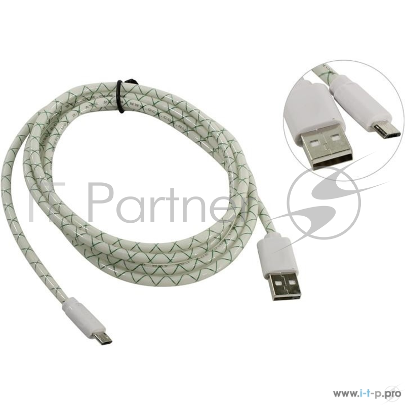 Кабель Greenconnect Кабель 2A micro USB 2.0 1.5m бело-зеленый, белые коннекторы, 28/24 AWG, AM / microB 5pin, (GCR-UA9MCB3-BD-1.5m), морозостойкий.поддержка функции быстрой зарядки 2A