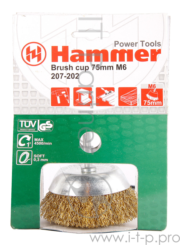 Кордщетка Hammer Flex 207-202 75мм d6 чашеобразная гофрированная мягкая, с хвостовиком