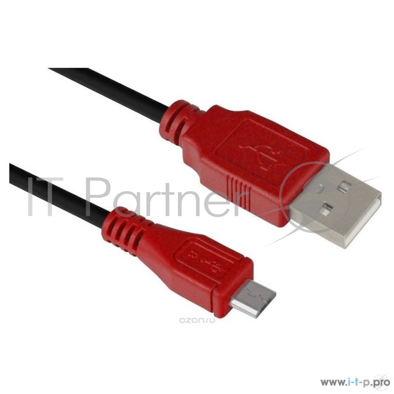 Кабель Greenconnect Кабель micro USB 2.0 1.0m черный, красные коннекторы, 28/28 AWG, AM / microB 5pin, (GCR-UA6MCB1-BB2S-1.0m), экран, армированный, морозостойкий
