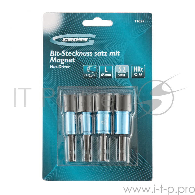 Набор головок GROSS 11627 торцевых 8.10 12.13мм магнит. nut-driver s2