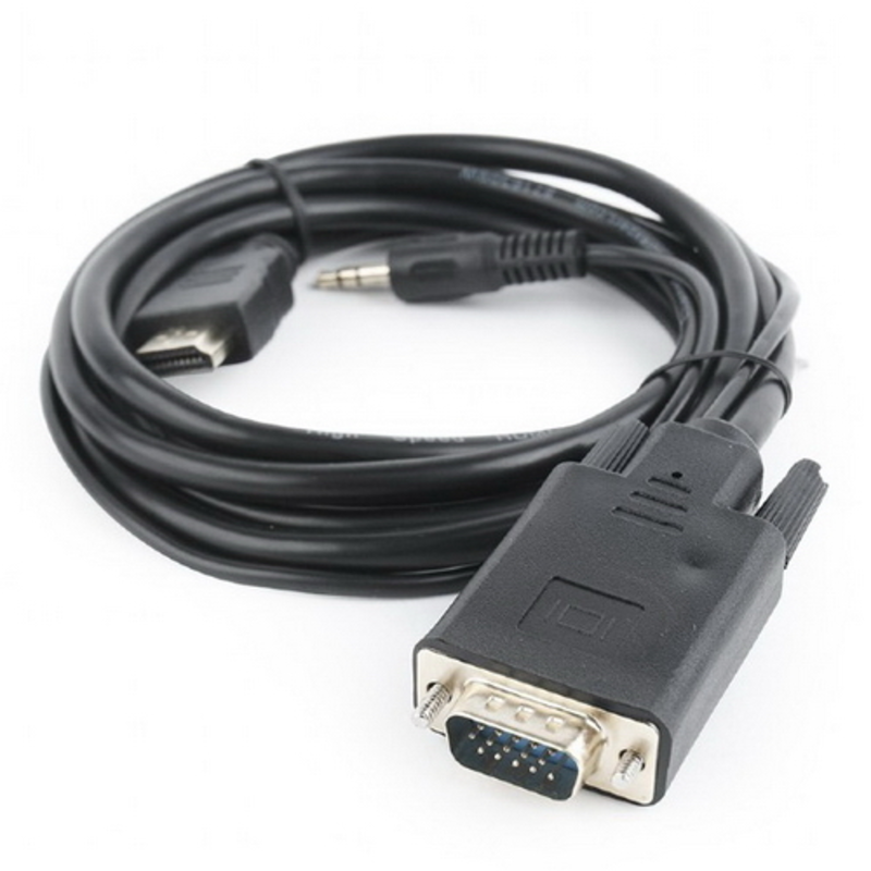 Кабель Cablexpert Кабель HDMI-VGA 19M/15M + 3.5Jack, 1.8м, черный, позол.разъемы, пакет (A-HDMI-VGA-03-6)