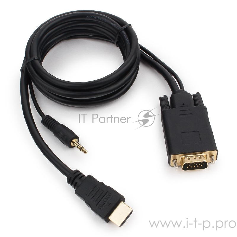 Кабель Cablexpert Кабель HDMI-VGA 19M/15M + 3.5Jack, 1.8м, черный, позол.разъемы, пакет (A-HDMI-VGA-03-6)