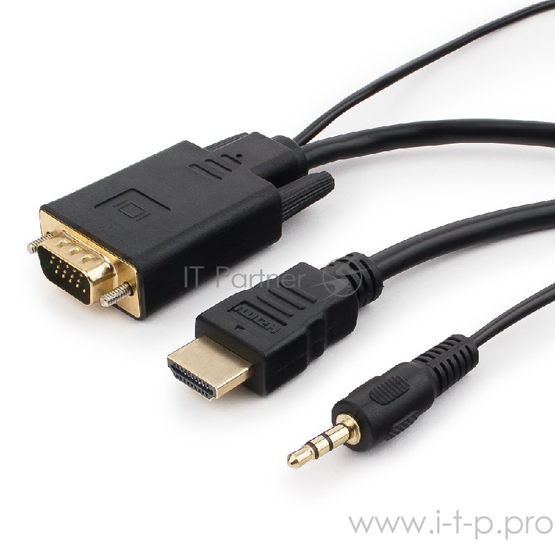 Кабель Cablexpert Кабель HDMI-VGA 19M/15M + 3.5Jack, 1.8м, черный, позол.разъемы, пакет (A-HDMI-VGA-03-6)
