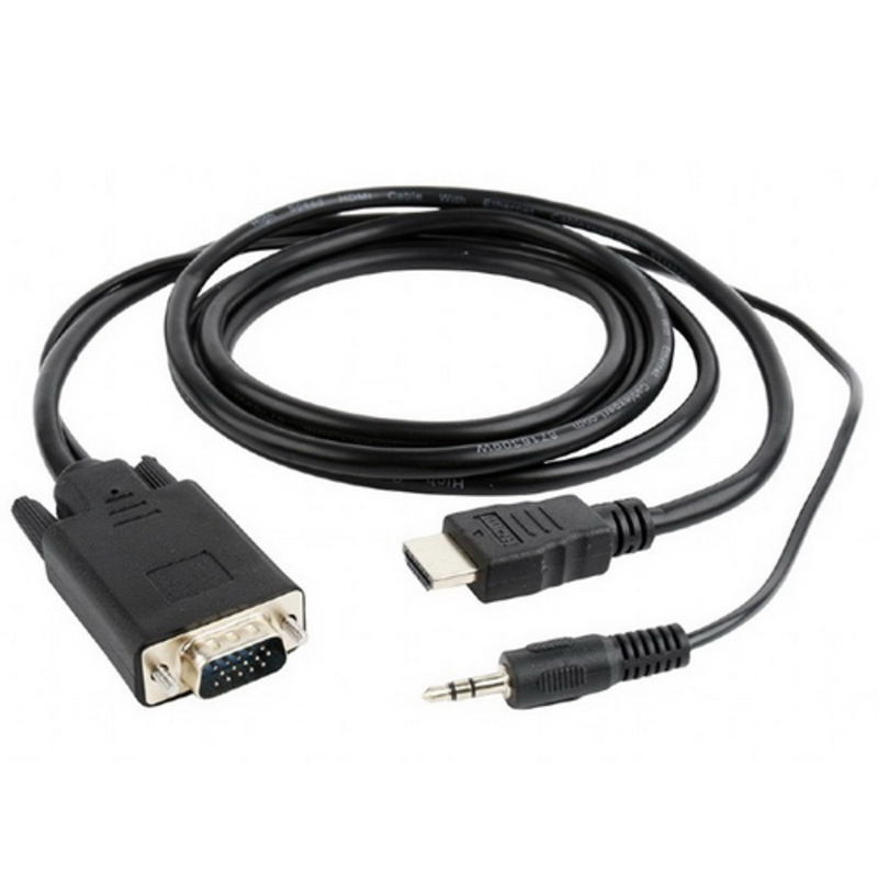 Кабель Cablexpert Кабель HDMI-VGA 19M/15M + 3.5Jack, 3м, черный, позол.разъемы, пакет (A-HDMI-VGA-03-10)