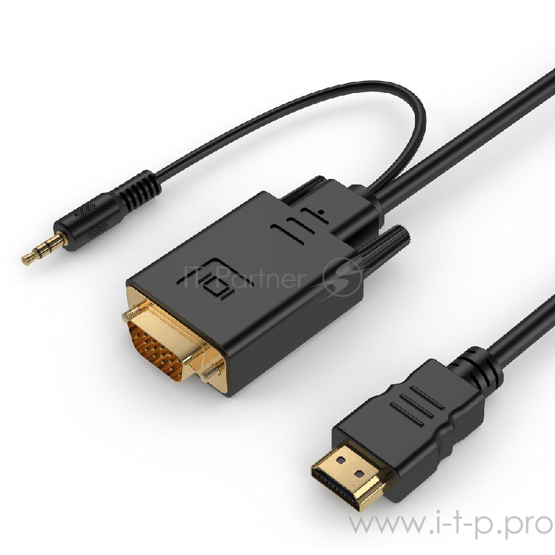Кабель Cablexpert Кабель HDMI-VGA 19M/15M + 3.5Jack, 3м, черный, позол.разъемы, пакет (A-HDMI-VGA-03-10)