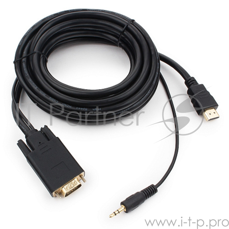 Кабель Cablexpert Кабель HDMI-VGA 19M/15M + 3.5Jack, 5м, черный, позол.разъемы, пакет (A-HDMI-VGA-03-5M)