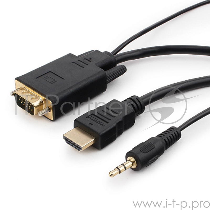 Кабель Cablexpert Кабель HDMI-VGA 19M/15M + 3.5Jack, 5м, черный, позол.разъемы, пакет (A-HDMI-VGA-03-5M)