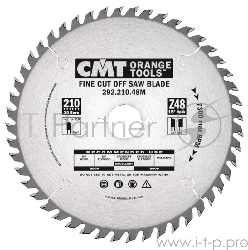 Круг пильный твердосплавный CMT 292.210.48M 210X30X2.8/1.8 15° 15° ATB Z=48