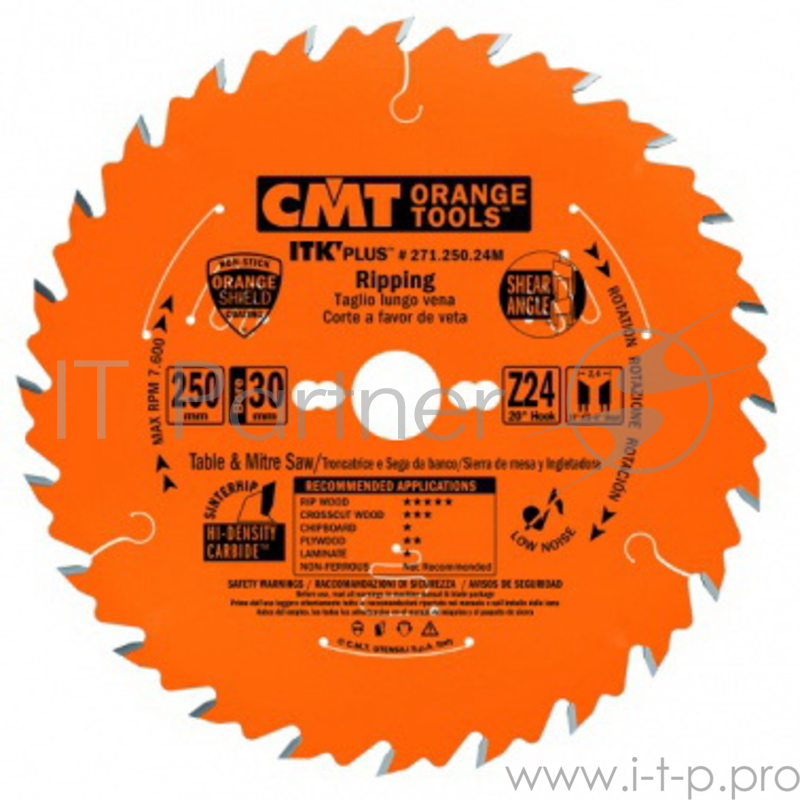 Круг пильный твердосплавный CMT 271.250.24M 250X30X2.4/1.6 20° 10° ATB + 8° SHEAR Z=24