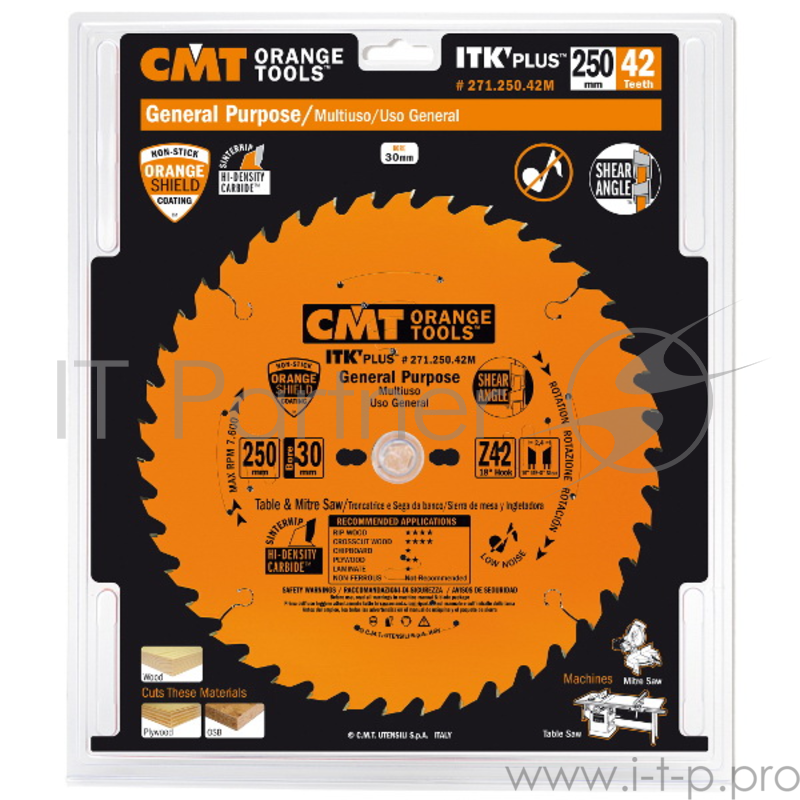 Круг пильный твердосплавный CMT 271.250.42M 250X30X2.4/1.6 18° 10° ATB + 8° SHEAR Z=42
