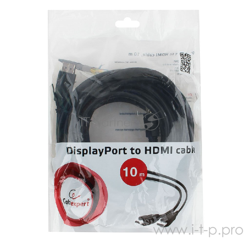 Кабель Cablexpert Кабель DisplayPort-HDMI, 10м, 20M/19M, черный, экран, пакет (CC-DP-HDMI-10M)
