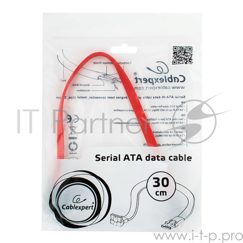 Кабель Cablexpert Кабель интерфейсный SATA, 30см, угловой разъем, 7pin/7pin, защелка (CC-SATAM-DATA90-0.3M)