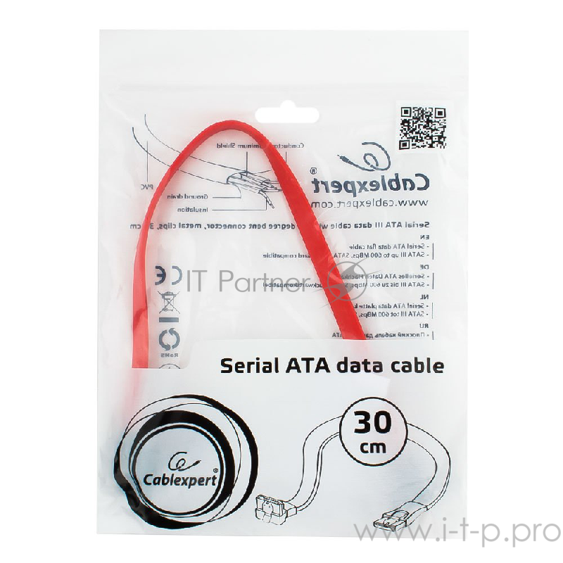 Кабель Cablexpert Кабель интерфейсный SATA, 30см, угловой разъем, 7pin/7pin, защелка (CC-SATAM-DATA90-0.3M)