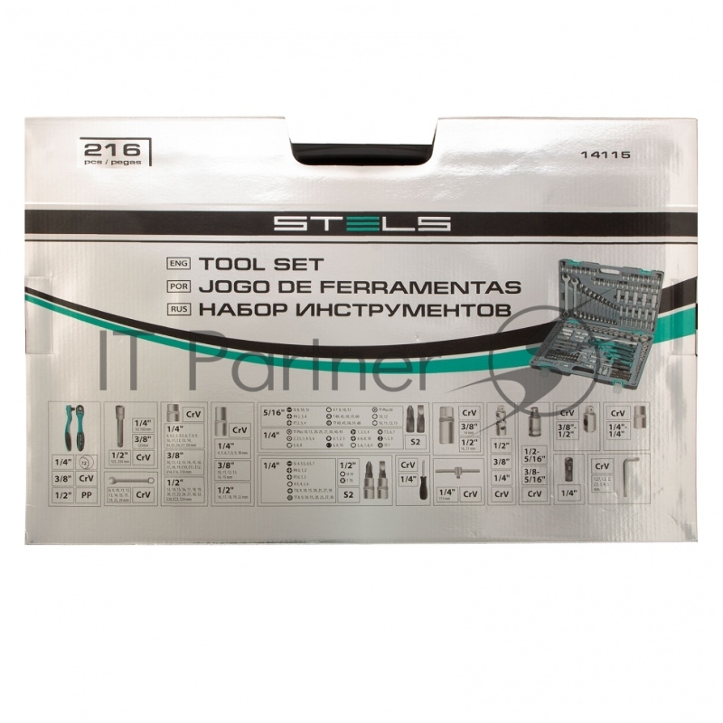 Набор инструментов STELS 14115 1/4'' 3/8'' 1/2'' cr-v s2 усиленный кейс 216предм.