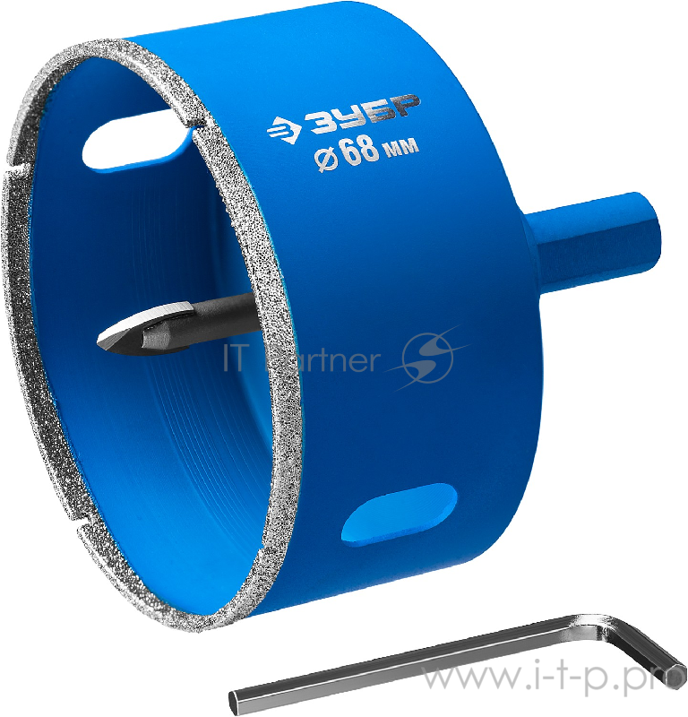 Коронка алмазная ЗУБР 29850-68 ЭКСПЕРТ в сборе по кафелю керамике P60 68мм