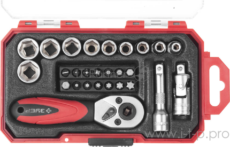 Набор ЗУБР МАСТЕР 27642-H27 FLANK (1/4). доп.принадлежности. Cr-V. 4-13мм. 27 предметов