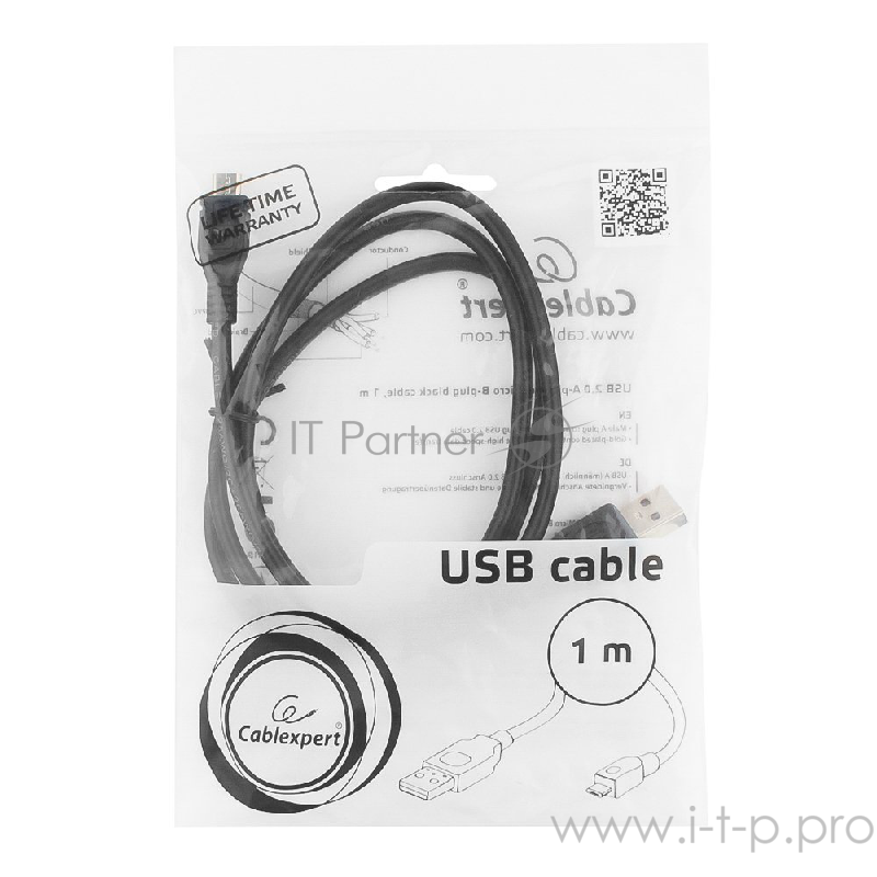 Кабель Cablexpert Кабель USB 2.0 Pro, AM/microBM 5P, 1м, экран, черный, пакет (CCP-mUSB2-AMBM-1M)
