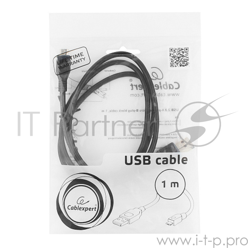 Кабель Cablexpert Кабель USB 2.0 Pro, AM/microBM 5P, 1м, экран, черный, пакет (CCP-mUSB2-AMBM-1M)