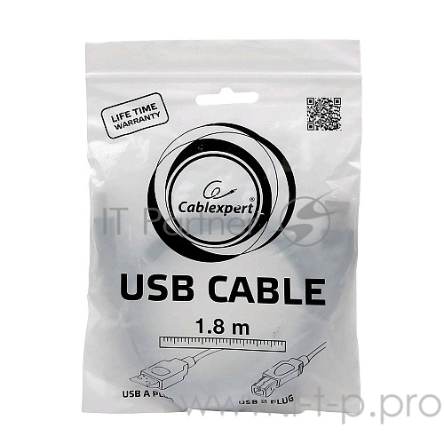 Кабель Cablexpert Кабель USB 2.0 Pro, AM/BM, 1.8м, экран, серый (CCP-USB2-AMBM-6G)