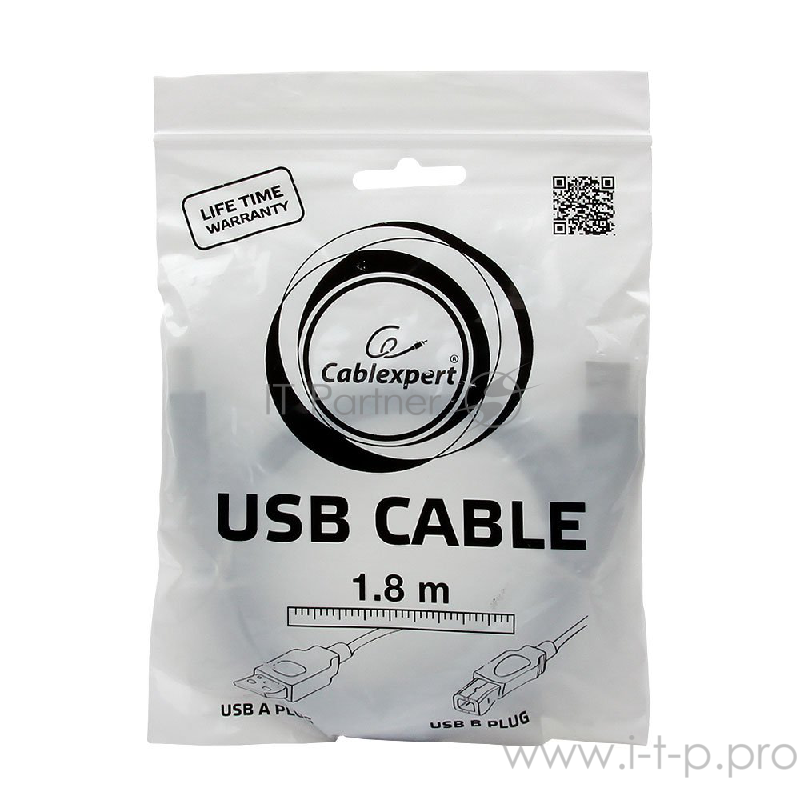Кабель Cablexpert Кабель USB 2.0 Pro, AM/BM, 1.8м, экран, серый (CCP-USB2-AMBM-6G)