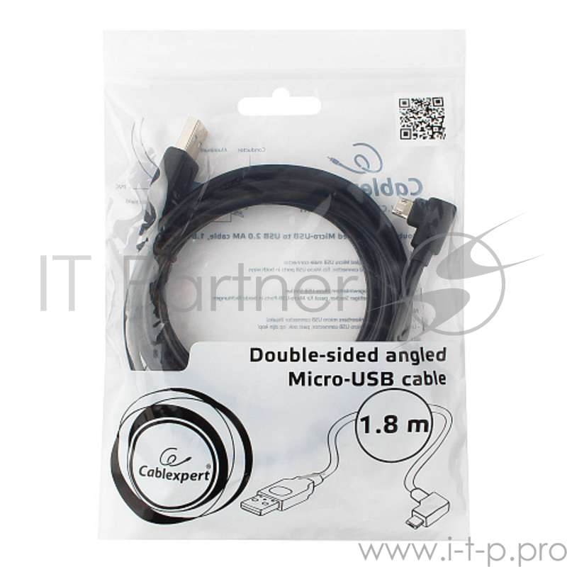 Кабель Cablexpert Кабель USB 2.0, двусторонний разъем microB, AM/microB 5P, 1.8м, пакет (CC-USB2-AMmDM90-6)