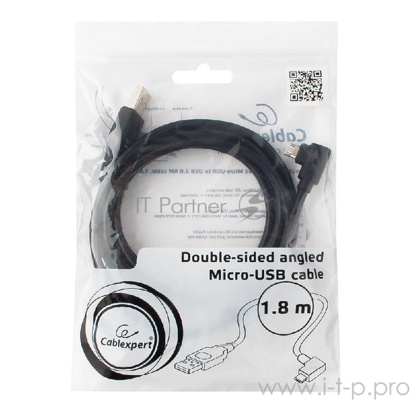 Кабель Cablexpert Кабель USB 2.0, двусторонний разъем microB, AM/microB 5P, 1.8м, пакет (CC-USB2-AMmDM90-6)