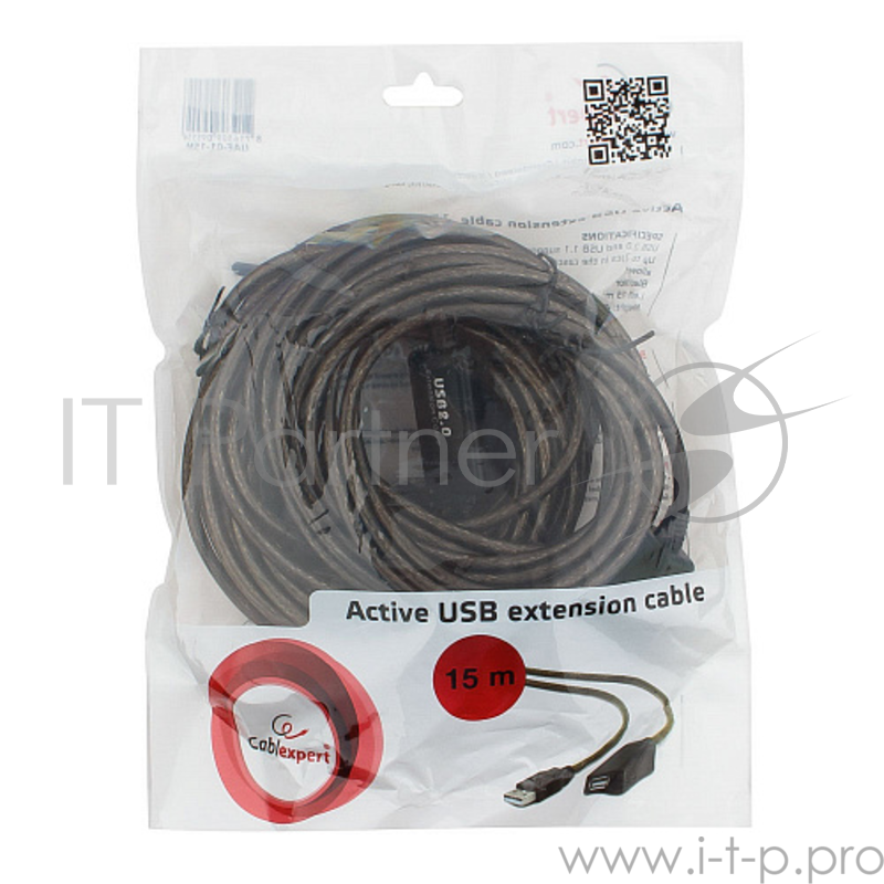 Кабель Cablexpert Кабель удлинитель USB 2.0 активный , AM/AF, 15м (UAE-01-15M)
