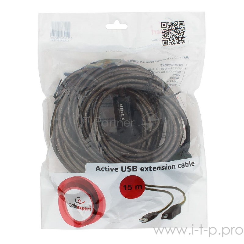 Кабель Cablexpert Кабель удлинитель USB 2.0 активный , AM/AF, 15м (UAE-01-15M)