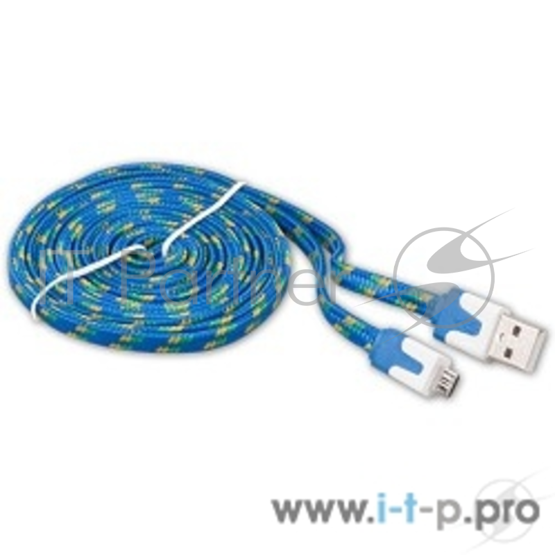 Кабель RITMIX Кабель MicroUSB-USB для синхронизации/зарядки, 2м, ткан. опл. blue (RCC-212)