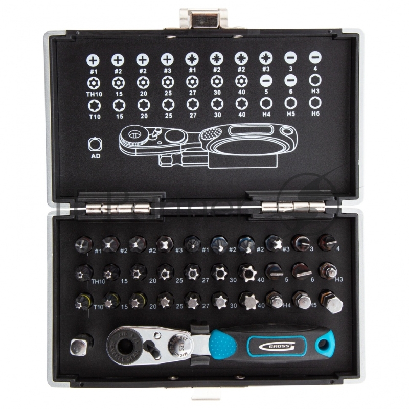 Набор бит GROSS 11365 1-4 магнитный адаптер, сталь S2