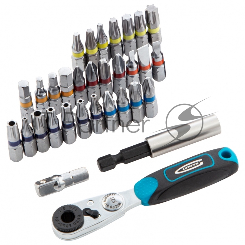 Набор бит GROSS 11365 1-4 магнитный адаптер, сталь S2