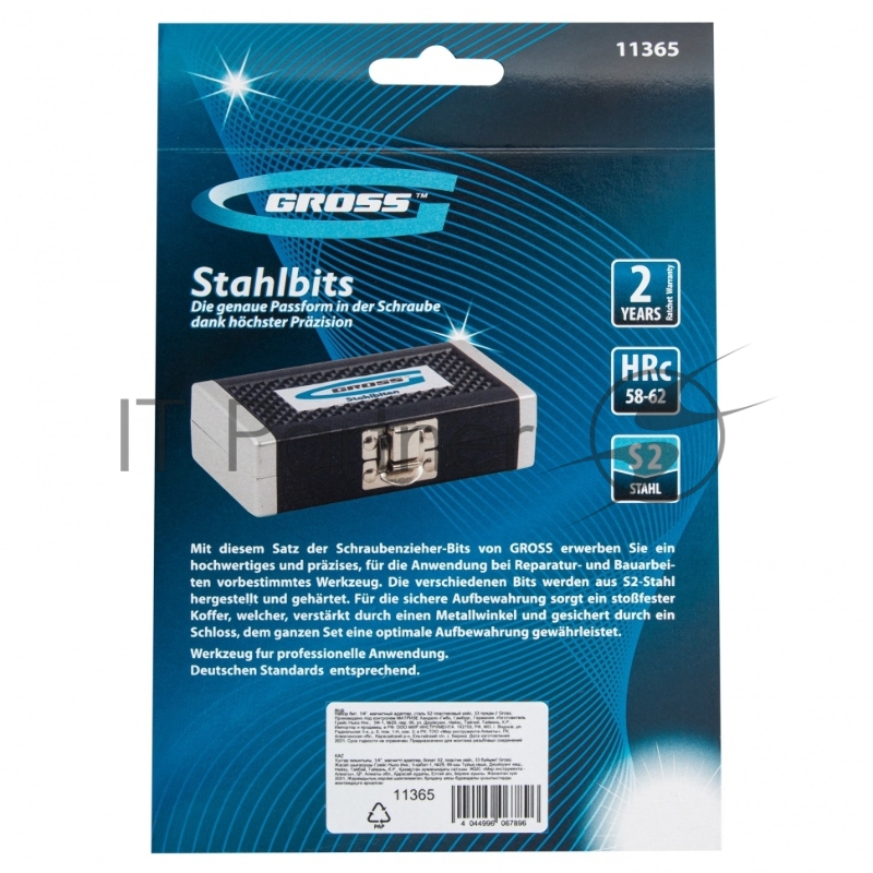 Набор бит GROSS 11365 1-4 магнитный адаптер, сталь S2