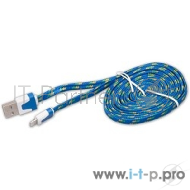 Кабель RITMIX Кабель Lightning 8pin-USB для синхронизации/зарядки, 2м, ткан. опл. Blue (RCC-222)