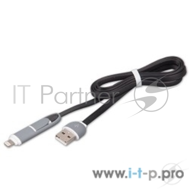 Кабель RITMIX Кабель 2в1 MicroUSB+Lightning 8pin-USB для синхронизации/зарядки, 1м Black (RCC-200)