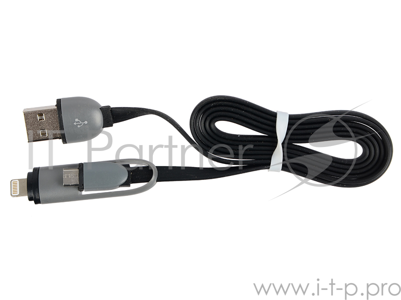 Кабель RITMIX Кабель 2в1 MicroUSB+Lightning 8pin-USB для синхронизации/зарядки, 1м Black (RCC-200)