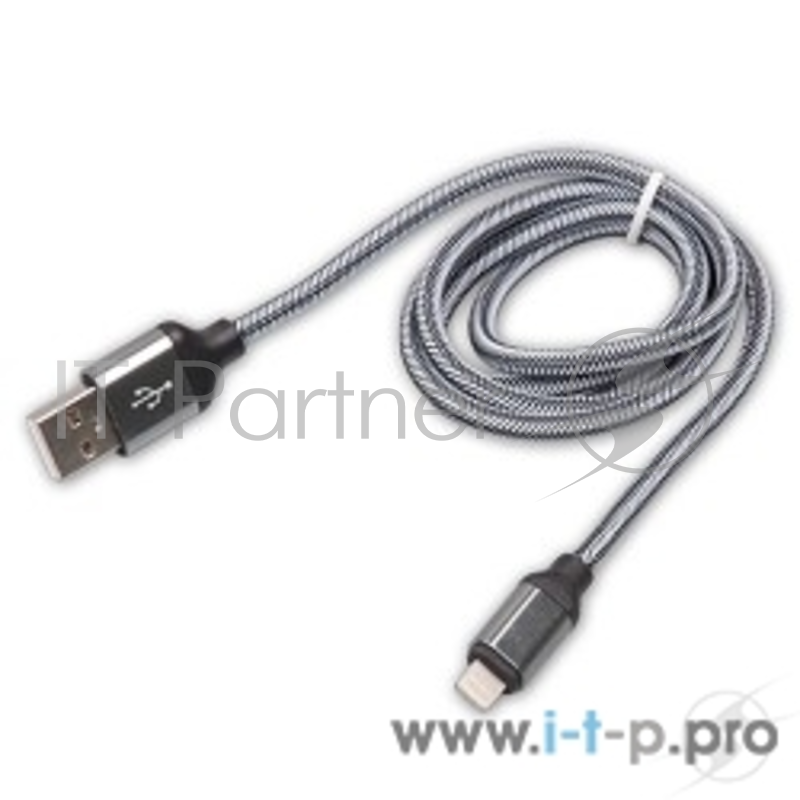 Кабель RITMIX Кабель Lightning 8pin-USB для синхронизации/зарядки, 1м, нейлон. опл., мет. коннекторы grey (RCC-421)