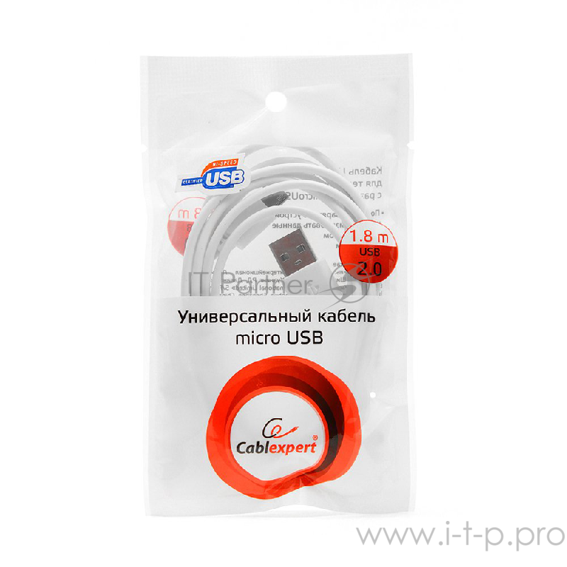 Кабель Cablexpert Кабель USB 2.0 Pro AM/microBM 5P, 1.8м, белый, пакет (CC-mUSB2-AMBM-6W)